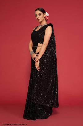 Black Georgette Multiple Sequence Embroidery The Starlite Sarees Vol 1 By Zeel Clothing