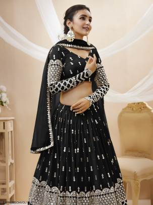 Black Georgette Sequence Zari Embroidered Work Lehenga Expression Vol 1 by Zeel Clothing