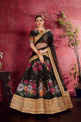 Black Heavy Banglori Silk Lehenga Choli From Carnations by Zeel Clothing