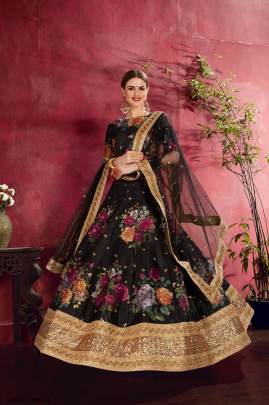 Black Heavy Banglori Silk Lehenga Choli From Carnations by Zeel Clothing