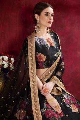 Black Heavy Banglori Silk Lehenga Choli From Carnations by Zeel Clothing