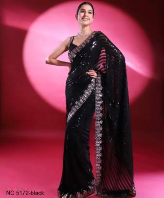 Black Kiara Bollywood Beautiful Sequence Georgette Saree NC 5172