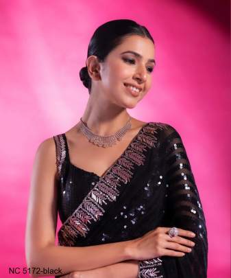 Black Kiara Bollywood Beautiful Sequence Georgette Saree NC 5172