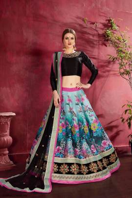 Black Multicolor Heavy Banglori Silk Lehenga Choli From Carnations by Zeel Clothing