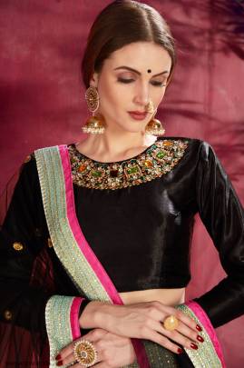 Black Multicolor Heavy Banglori Silk Lehenga Choli From Carnations by Zeel Clothing