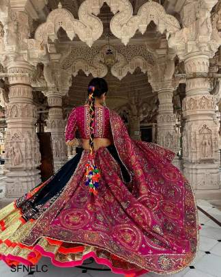 Black Navratri Embroidered Lehenga Choli In Heavy Muslin Cotton