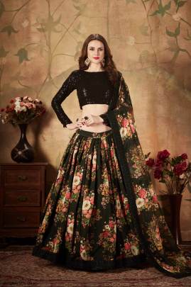 Black Organza Lehenga Choli From Floral Vol 1 by Zeel Clothing