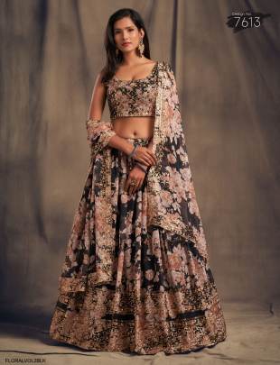 Black Organza Lehenga Choli From Floral Vol 2 by Zeel Clothing