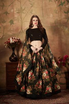 Black Organza Lehenga Choli From Floral Vol 1 by Zeel Clothing