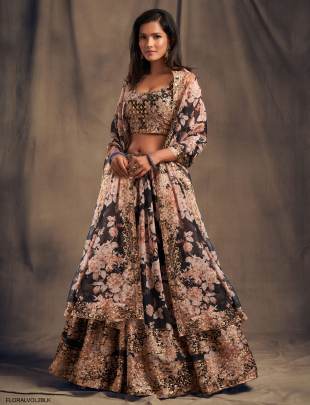 Black Organza Lehenga Choli From Floral Vol 2 by Zeel Clothing