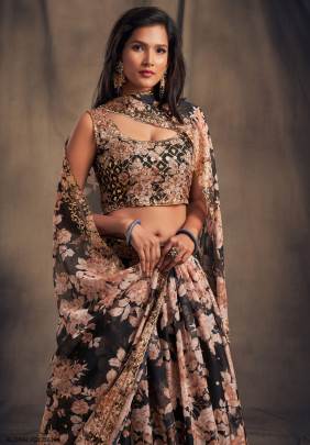 Black Organza Lehenga Choli From Floral Vol 2 by Zeel Clothing