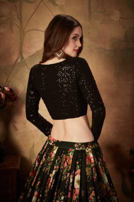 Black Organza Lehenga Choli From Floral Vol 1 by Zeel Clothing