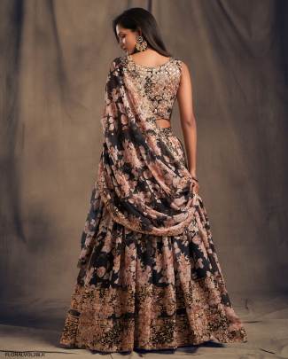 Black Organza Lehenga Choli From Floral Vol 2 by Zeel Clothing