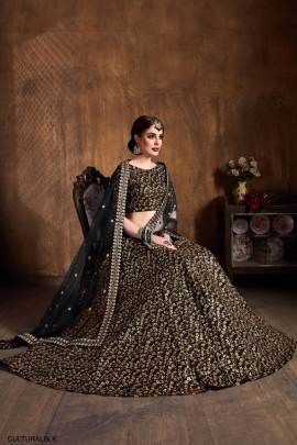 Black Raw Silk Lehenga Choli From Cultural by Zee Clothing