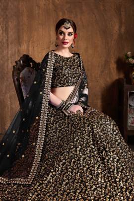 Black Raw Silk Lehenga Choli From Cultural by Zee Clothing