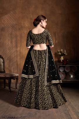 Black Raw Silk Lehenga Choli From Cultural by Zee Clothing