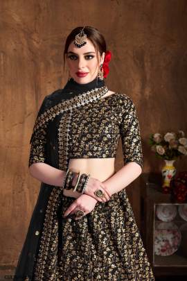 Black Raw Silk Lehenga Choli From Cultural by Zee Clothing