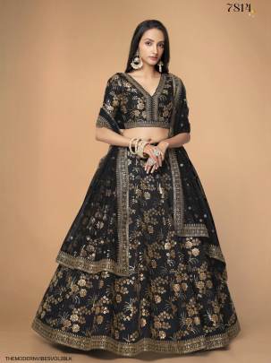 Black Slub Silk Lehenga Choli From The Modern Vibes Vol 2 by Zeel Clothing