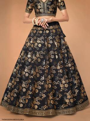 Black Slub Silk Lehenga Choli From The Modern Vibes Vol 2 by Zeel Clothing