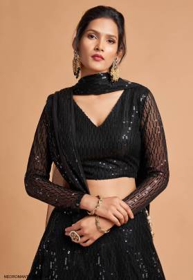 Black Soft Net with Sequence Work Lehenga Choli From Neo Romantic Vol 2 by Zeel Clothing