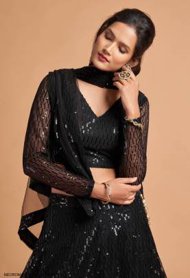 Black Soft Net with Sequence Work Lehenga Choli From Neo Romantic Vol 2 by Zeel Clothing