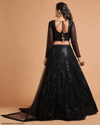 Black Soft Net with Sequence Work Lehenga Choli From Neo Romantic Vol 2 by Zeel Clothing