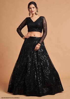 Black Soft Net with Sequence Work Lehenga Choli From Neo Romantic Vol 2 by Zeel Clothing