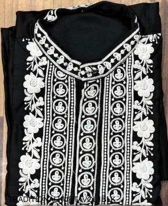 Black Traditional Work Kurta For Men