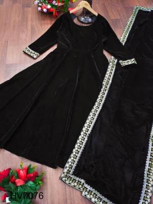 Black Velvet gown With Embroidery Sequence