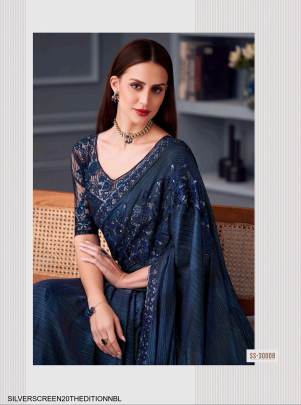 Blossom Glitter Designer Saree in Navy Blue