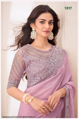 Blossom Silver Chiffon Saree in Lavender