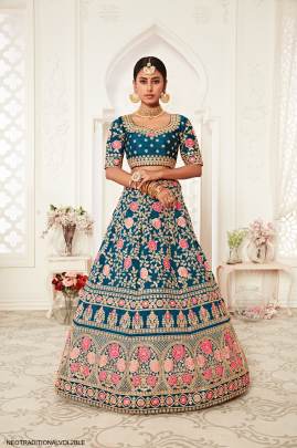 Blue Slub Silk Lehenga Choli From Neo Traditional Vol 2 by Zeel Clothing