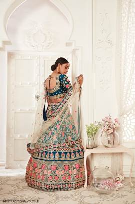 Blue Slub Silk Lehenga Choli From Neo Traditional Vol 2 by Zeel Clothing