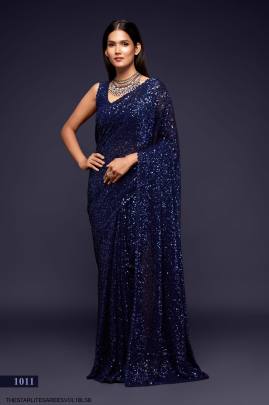 Blush Blue Georgette Multiple Sequence Embroidery The Starlite Sarees Vol 1 By Zeel Clothing