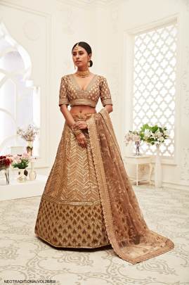 Brown Slub Silk Lehenga Choli From Neo Traditional Vol 2 by Zeel Clothing