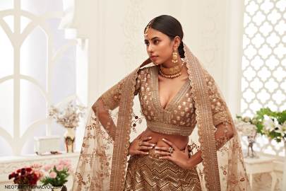 Brown Slub Silk Lehenga Choli From Neo Traditional Vol 2 by Zeel Clothing