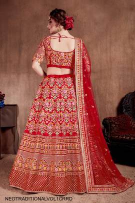 Carmine Red Mulberry Silk Lehenga Choli Neo Traditional Vol 1 by Zeel Clothing