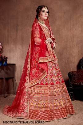 Carmine Red Mulberry Silk Lehenga Choli Neo Traditional Vol 1 by Zeel Clothing