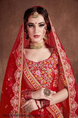 Carmine Red Mulberry Silk Lehenga Choli Neo Traditional Vol 1 by Zeel Clothing