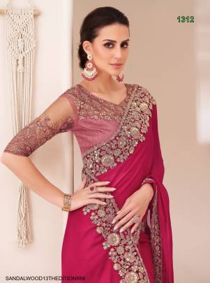 Cherry Sartin Chiffon Saree in Rani