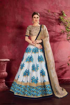 Cream Beige Heavy Banglori Silk Lehenga Choli From Carnations by Zeel Clothing