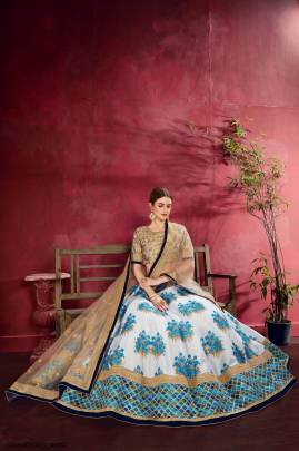 Cream Beige Heavy Banglori Silk Lehenga Choli From Carnations by Zeel Clothing