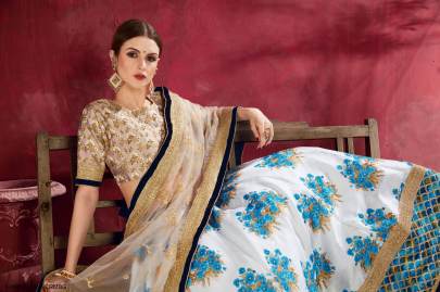 Cream Beige Heavy Banglori Silk Lehenga Choli From Carnations by Zeel Clothing