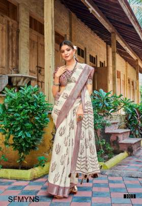 Cream New Softy Lilen Silk Saree