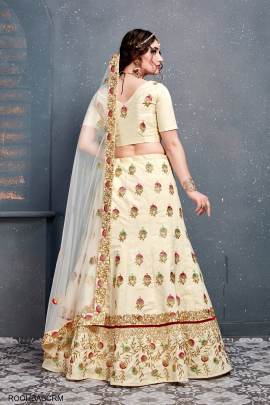 Cream Slub Silk Lehenga Choli From Roohbab by Zeel Clothing