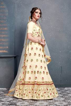 Cream Slub Silk Lehenga Choli From Roohbab by Zeel Clothing