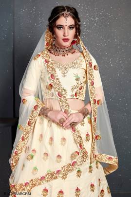 Cream Slub Silk Lehenga Choli From Roohbab by Zeel Clothing