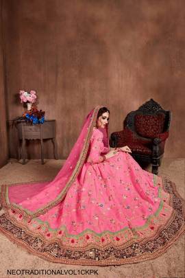 Cupcake Pink Mulberry Silk Lehenga Choli Neo Traditional Vol 1 by Zeel Clothing