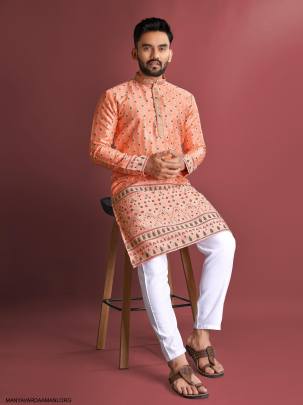 Daaman Concept Kurta For Men in Light Orange