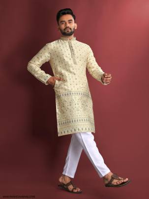 Daaman Concept Kurta For Men in Light Cream